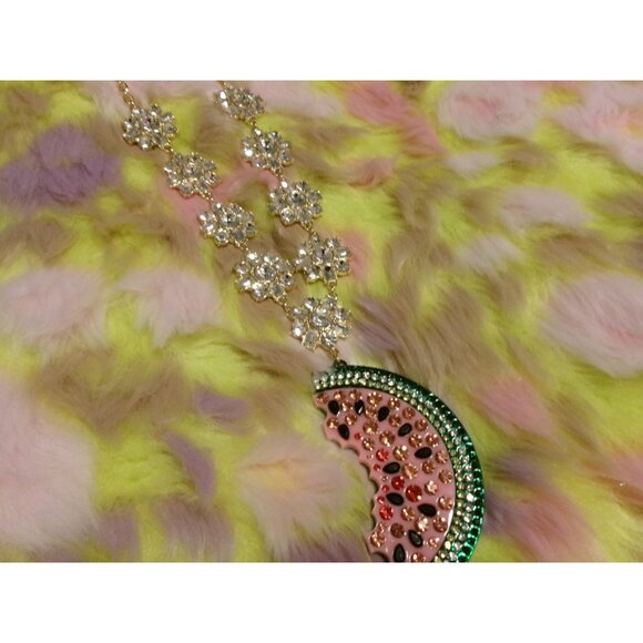 NEW Betsey Johnson Bling Watermelon Pendant Necklace - Picture 2 of 12